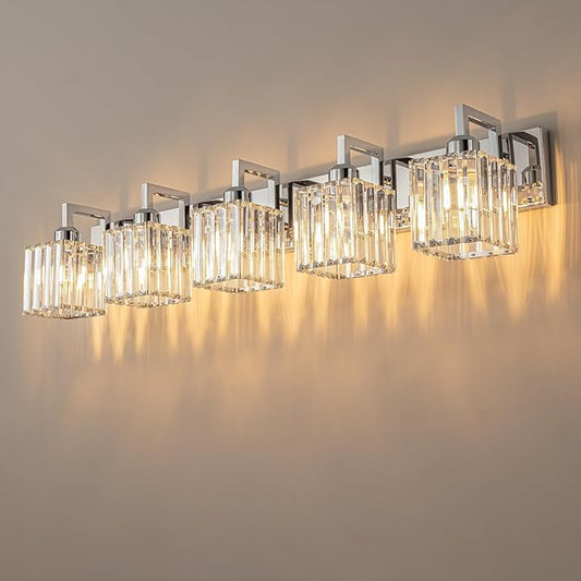 FDPBY Modern Bathroom Vanity Light 5-Lights Chrome Crystal Wall Lamp Bathroom by FDPBY