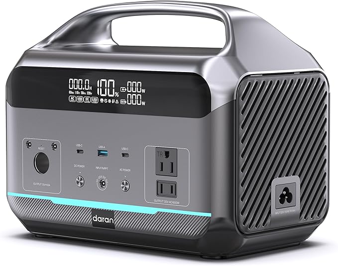 Portable Power Station 600W, 288Wh Solar Generator LiFePO4 Battery by DaranEner