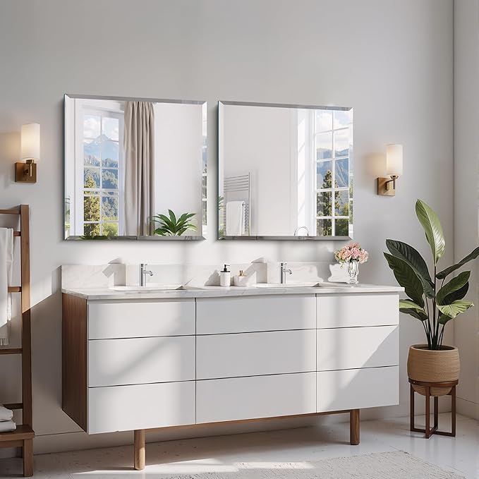 CILIBER Beveled Mirror, 24x24 inch Square Bathroom Mirrors - Image 5