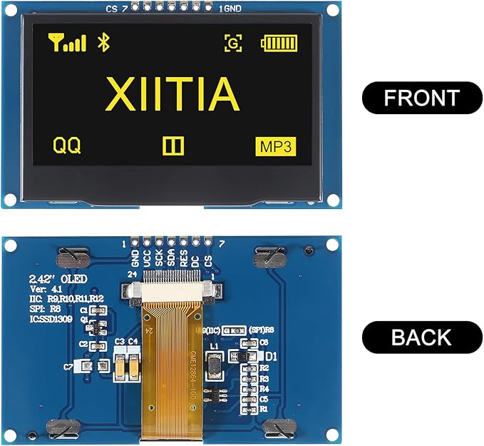 XIITIA 2pcs 2.42 inch 128x64 OLED LCD Display Module SSD1309 7 Pin SPI/IIC I2C - Image 2