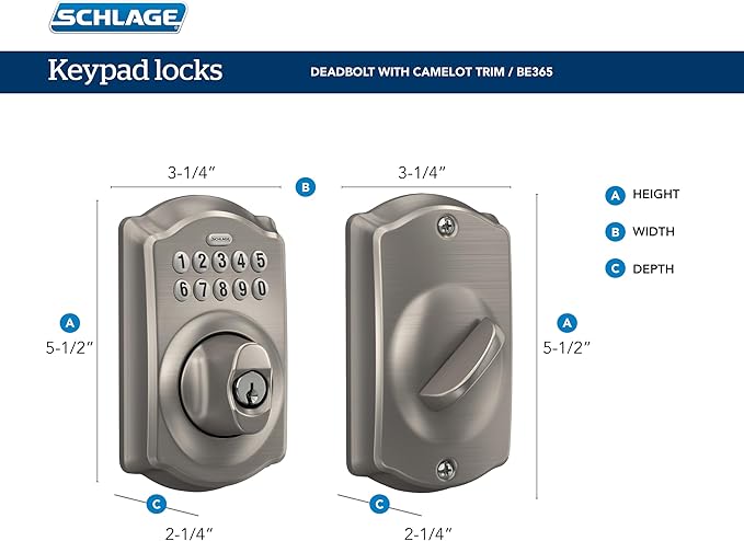 SCHLAGE BE365 CAM 622 Keypad Electronic Deadbolt, Matte Black - Image 3