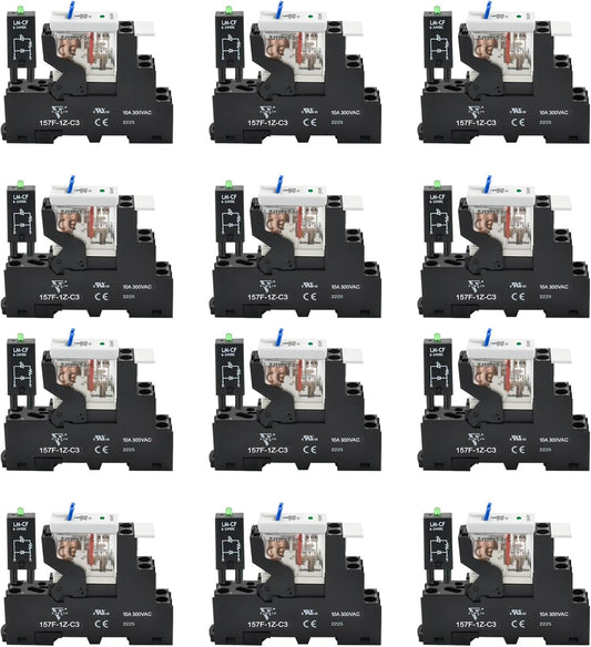 12 Pcs 12Amp Power Relay Switch UL Listed 24V DC Relay Coil, 5 Pin SPDT 1NO 1NC