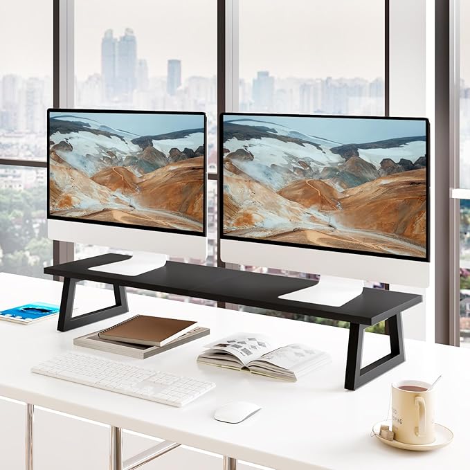 TEAMIX 31.5 inch Dual Monitor Riser, Long Black Monitor Stand Riser Wide TV - Image 2