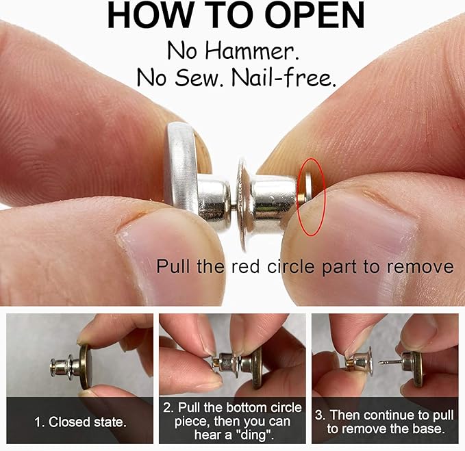 TOOVREN 8 Sets Jean Buttons for Loose Jeans, No Sew No Tool Instant Replacement - Image 4