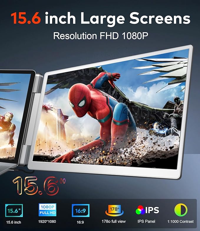 15.6" Laptop Screen Extender, Left Screen 360° Flip Triple Screen Monitor - Image 7