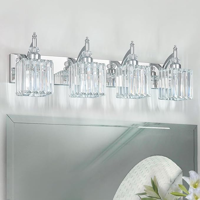 BBLLWJ Modern Bathroom Vanity Light 4-Light Chrome Crystal Light Fixtures Over - Image 6