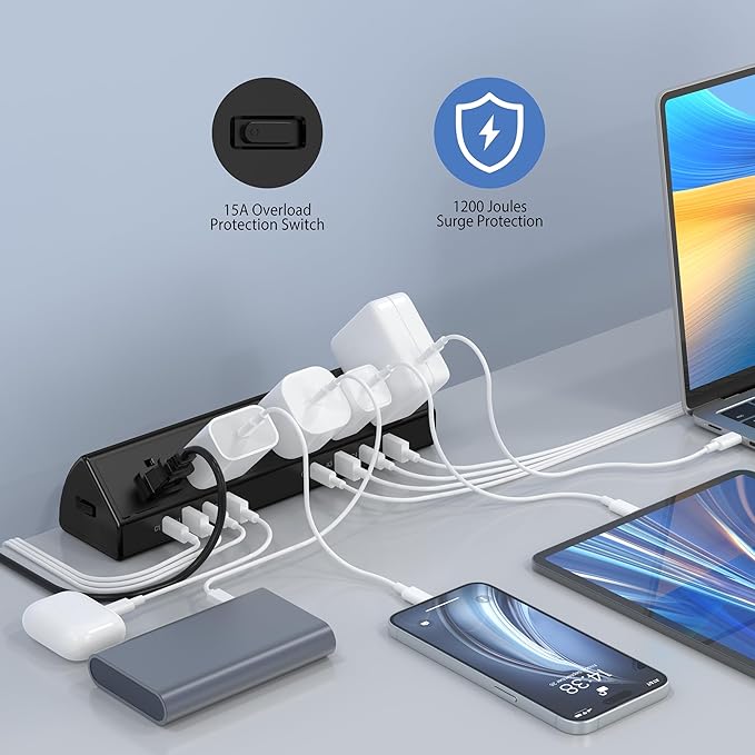 Desk Clamp Power Strip 65W Fast Charging Station, 4 PD USB-C, 5 Outlets - Image 3