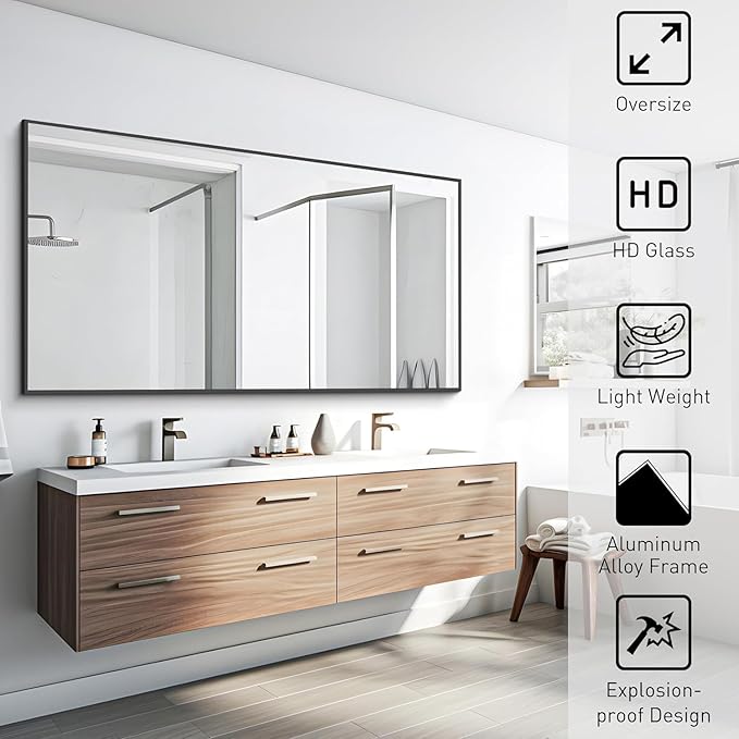 Black Bathroom Mirror for Wall, 30x50 Inch Rectangle Mirrors - Image 4