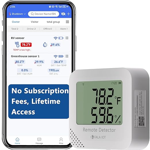 FALA IOT WiFi Temperature & Humidity Monitor, No Subscription 24/7 Remote Temp by FALAIOT