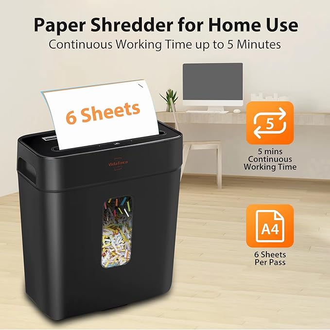 VidaTeco Paper Shredder for Home Use 6-Sheet Cross-Cut Shredder, Also Shred - Image 3