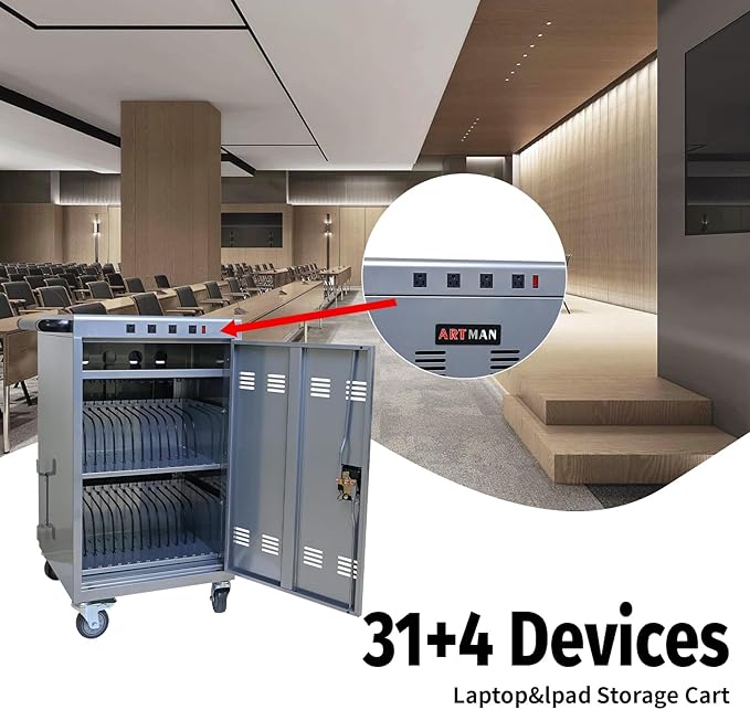 35 Device Charging Cart for Laptops and Tablets Up to 16.3-inch, Mobile - Image 2