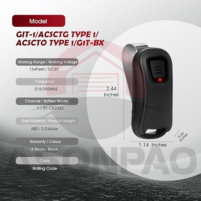 3 for Genie Overhead Door Garage Door Opener Remote G1T-BX O1T-A Intellicode - Image 7
