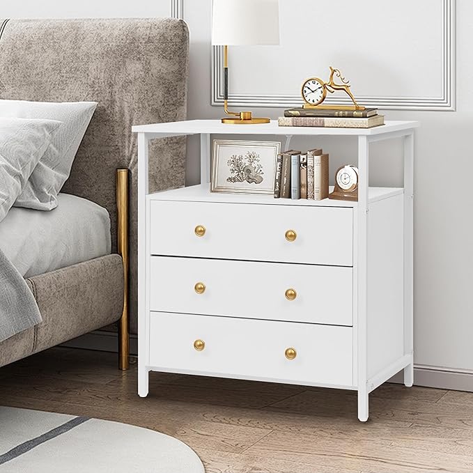Edbuosy 3 Wooden Drawers Nightstand, 27 Inch Wide Night Stand Set 2 - Image 6