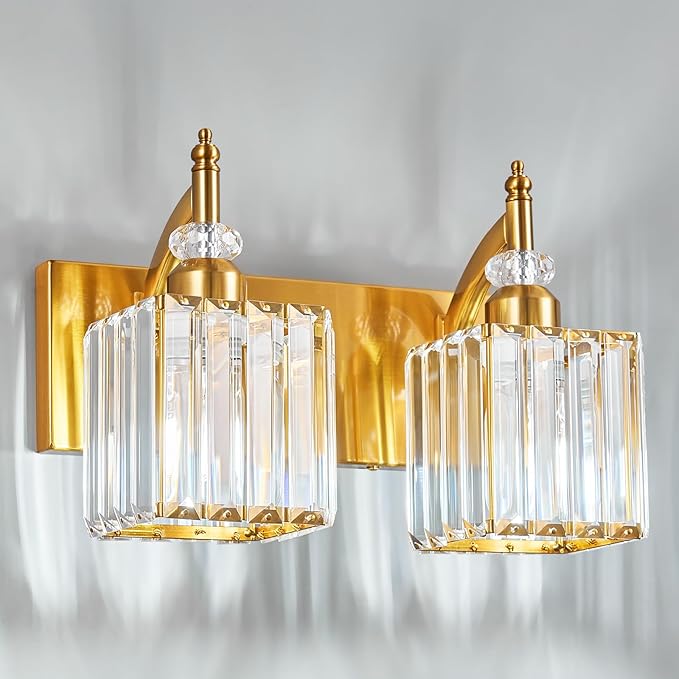 BBLLWJ Modern Bathroom Vanity Light 2-Light Gold Crystal Light Fixtures Over by BBLLWJ