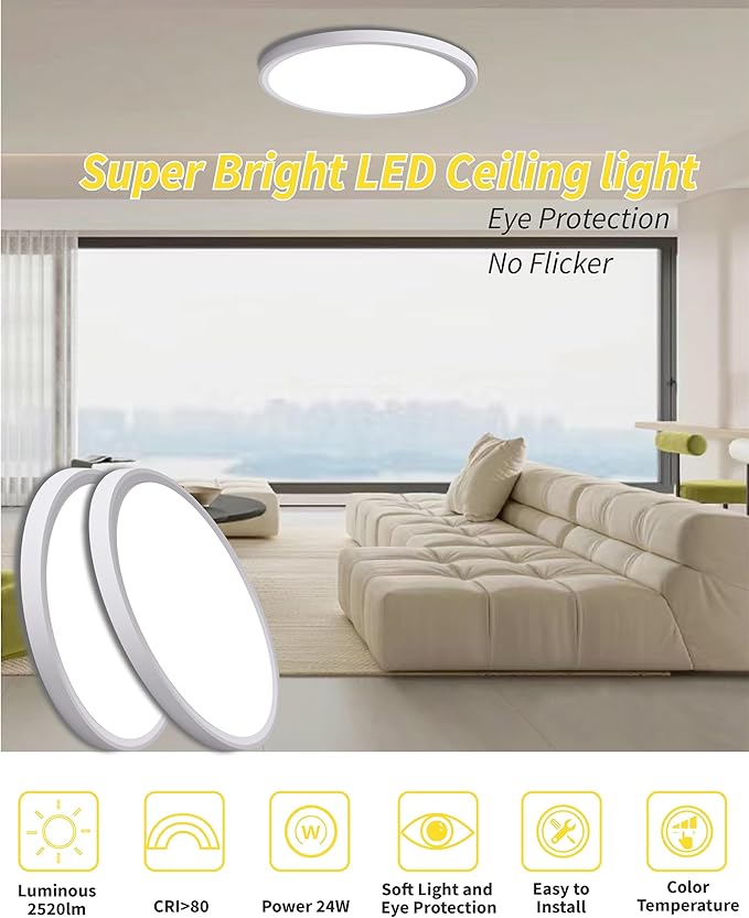 6pack 12 Inch Flush Mount Ceiling Light, 24w Led Ceiling Light, - Image 2