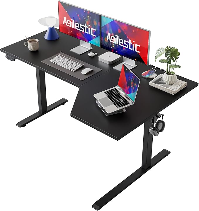 Agilestic Electric Standing L-Shaped 59 Inches Height Adjustable Desk, Sit and by Agilestic