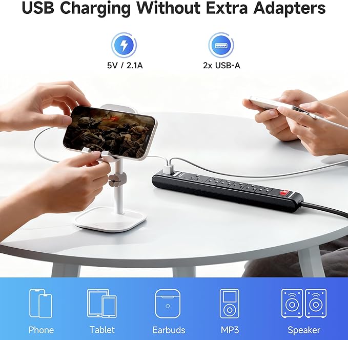 Cable Matters 2-Pack 6-Outlet Surge Protector Power Strip - 8ft - Image 3