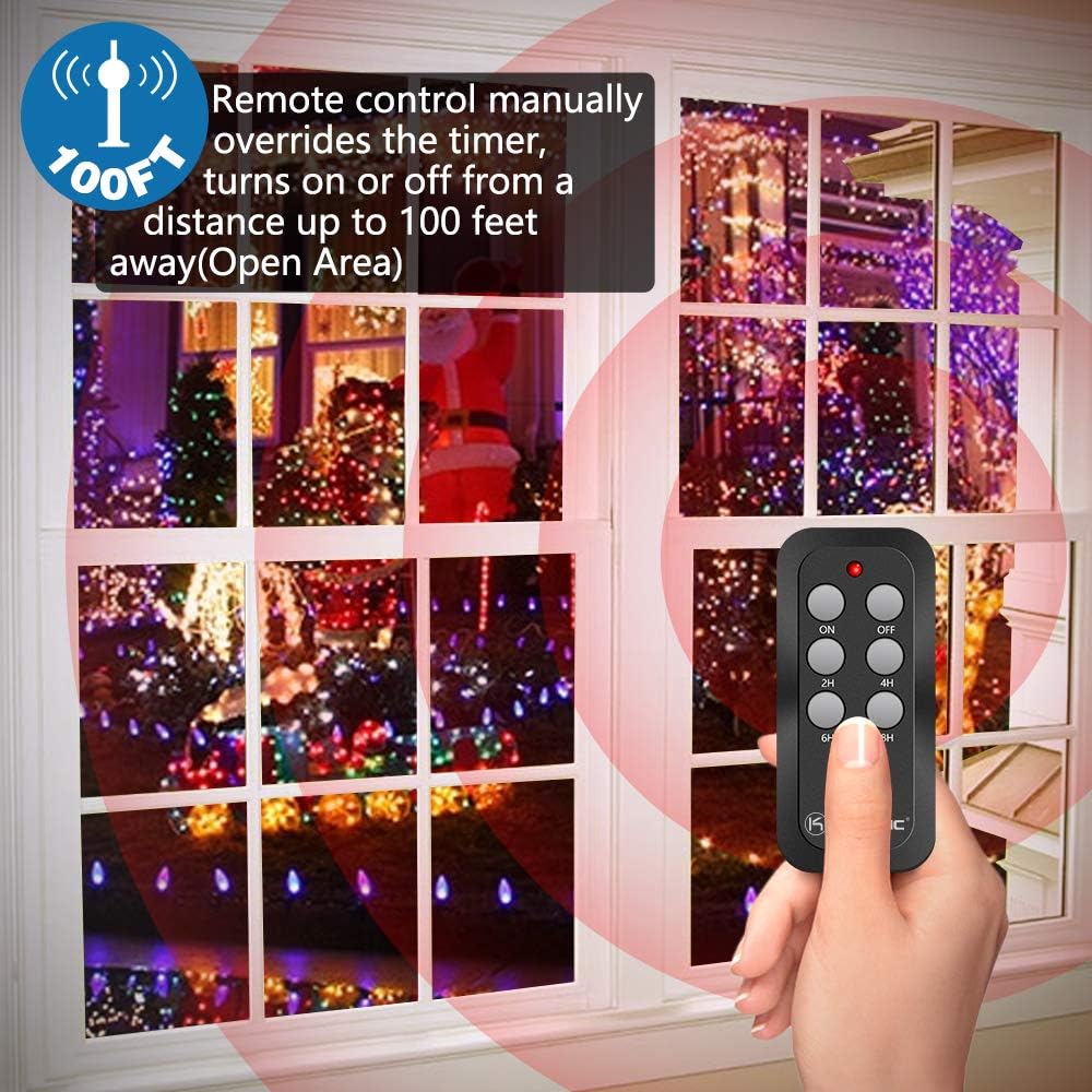 KASONIC Outdoor Light Timer, Waterproof Plug in Sensor Outlet Timer Switch | 100 ft Range Remote Control, 3 Grounded Electrical Outlets for Home Garden, ELT Listed