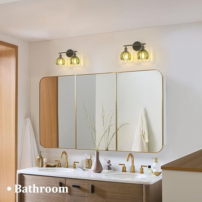Shenmoyl Bathroom Light Fixtures, 2-Light Black Vanity Wall Light Over Mirror - Image 2