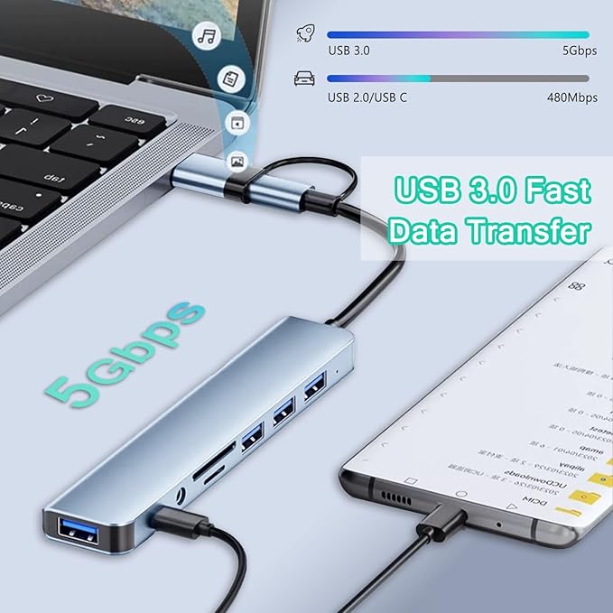 USB C Hub USB Hub 3.0, VIENON Aluminum 8 in 1 USB Extender - Image 3