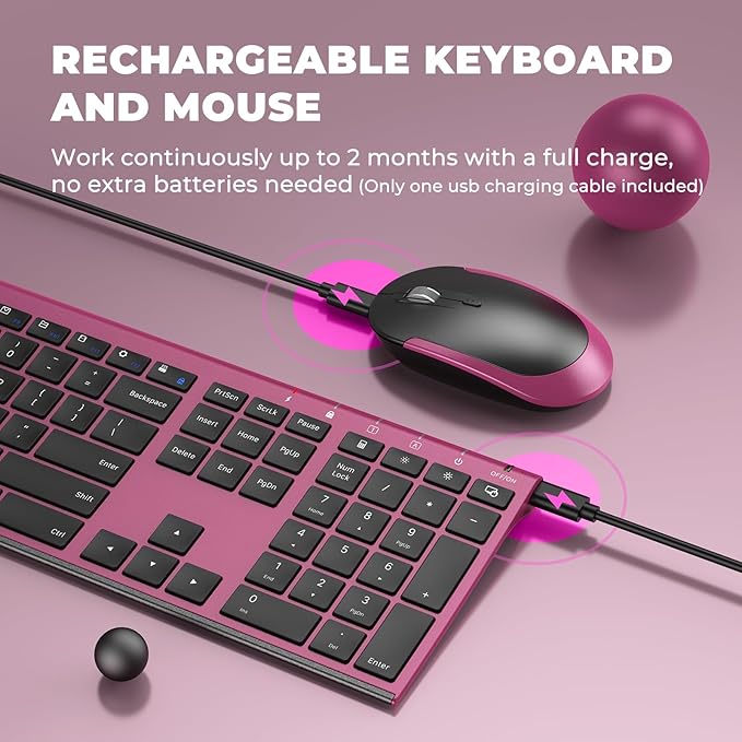 Rechargeable Wireless Keyboard and Mouse Combo, Vssoplor 2.4GHz Ultra Quiet & - Image 5