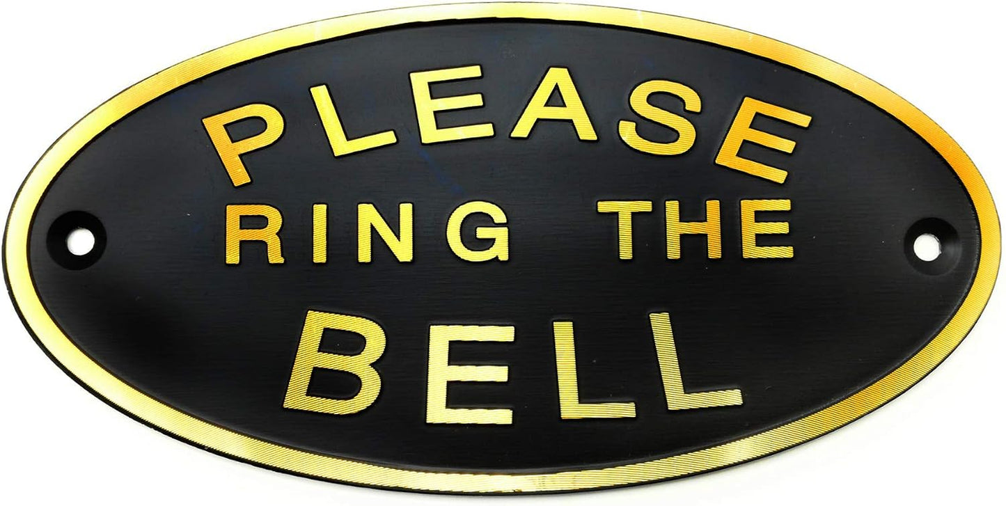 Please Ring the Bell Aluminium Doorbell Sign with Screws Black and Golden 5.5x2.7 inch
