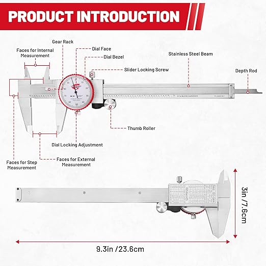 Standard Gage 0-6" Range SAE Dial Caliper Measuring Tool, Analog Precision - Image 2