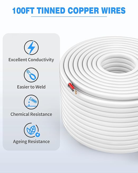 NAOVEO 12 Gauge Wire 2 Conductor Electrical Wire, 12 AWG Stranded PVC Tinned - Image 6