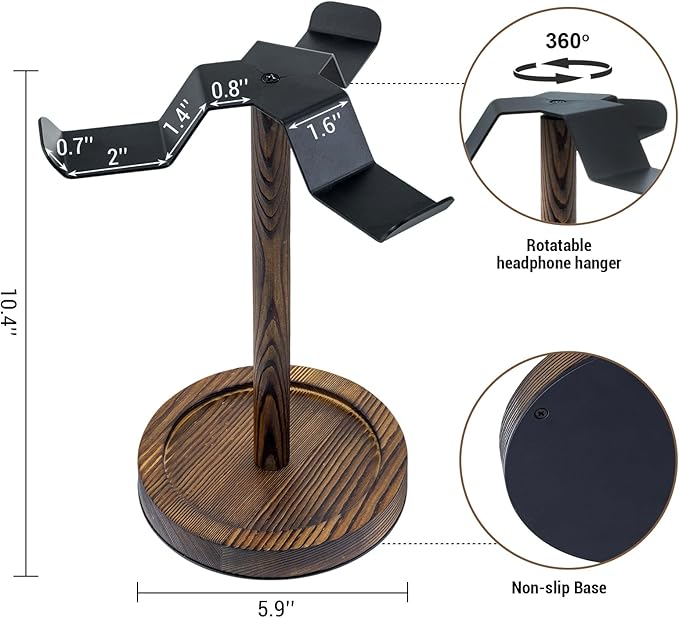 MyGift Industrial Matte Black Metal Headphone Stand - Image 5