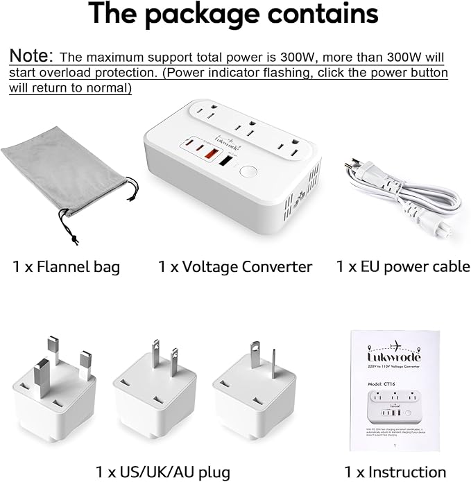 Lukwrode 220V to 110V Voltage Converter Universal Travel Adapter - Image 2