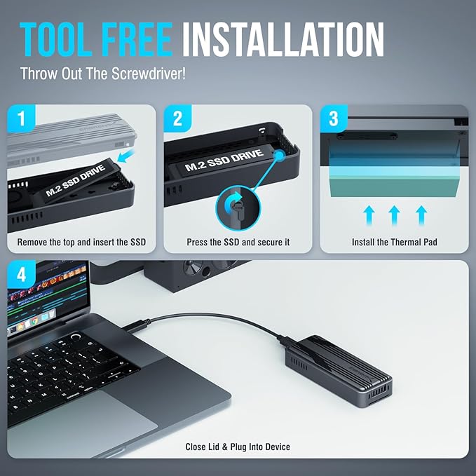 SABRENT USB4 NVMe SSD Enclosure – Tool-Free USB 4.0 M.2 PCIe 4.0 x4 External - Image 6