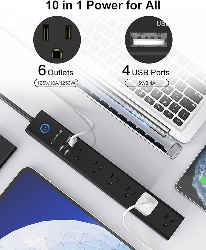 2 Pack Power Strip Surge Protector - Image 2