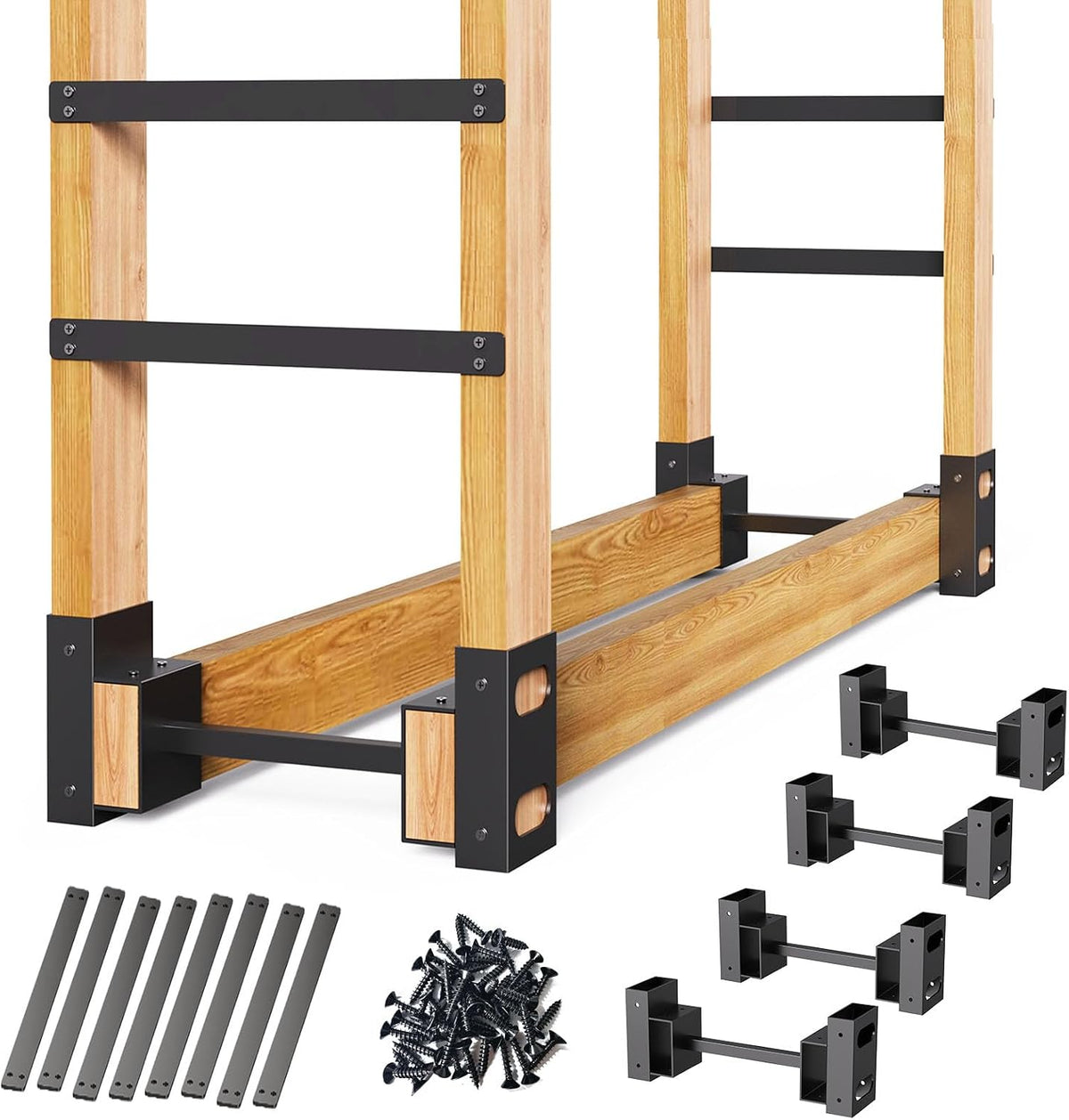 eibikdi firewood rack outdoor, black, set of 4, main product view