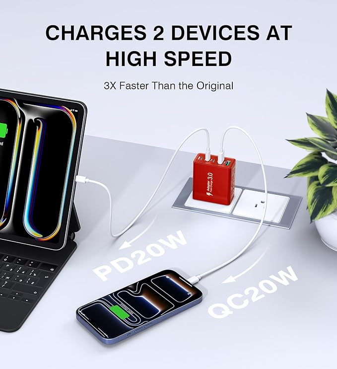 2Pack USB C Fast Charger Block, 60W 5-Port Type C Wall Charger Brick, 2 USB A - Image 3