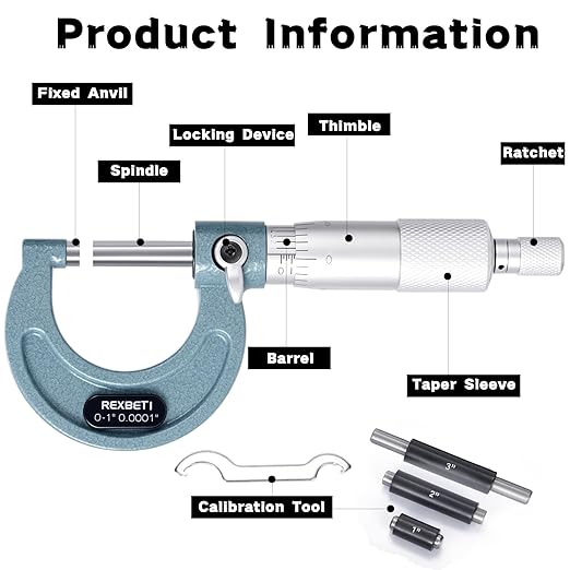REXBETI 4Pcs Outside Micrometer Set, 0-4" Machinist Micrometer, Ultra-Precision - Image 2