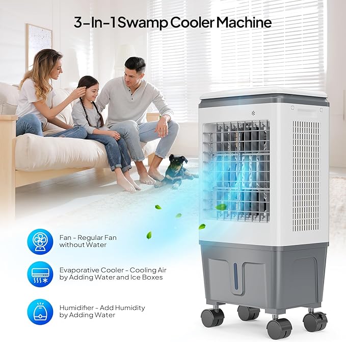ROVSUN 1400CFM Evaporative Air Cooler, 5.2 Gal Portable Swamp Cooler - Image 2