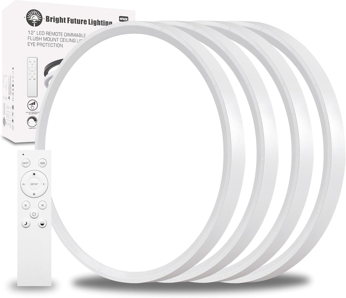 4Pack 12 Inch Remote Control Dimmable LED Flush Mount Ceiling Light Panel