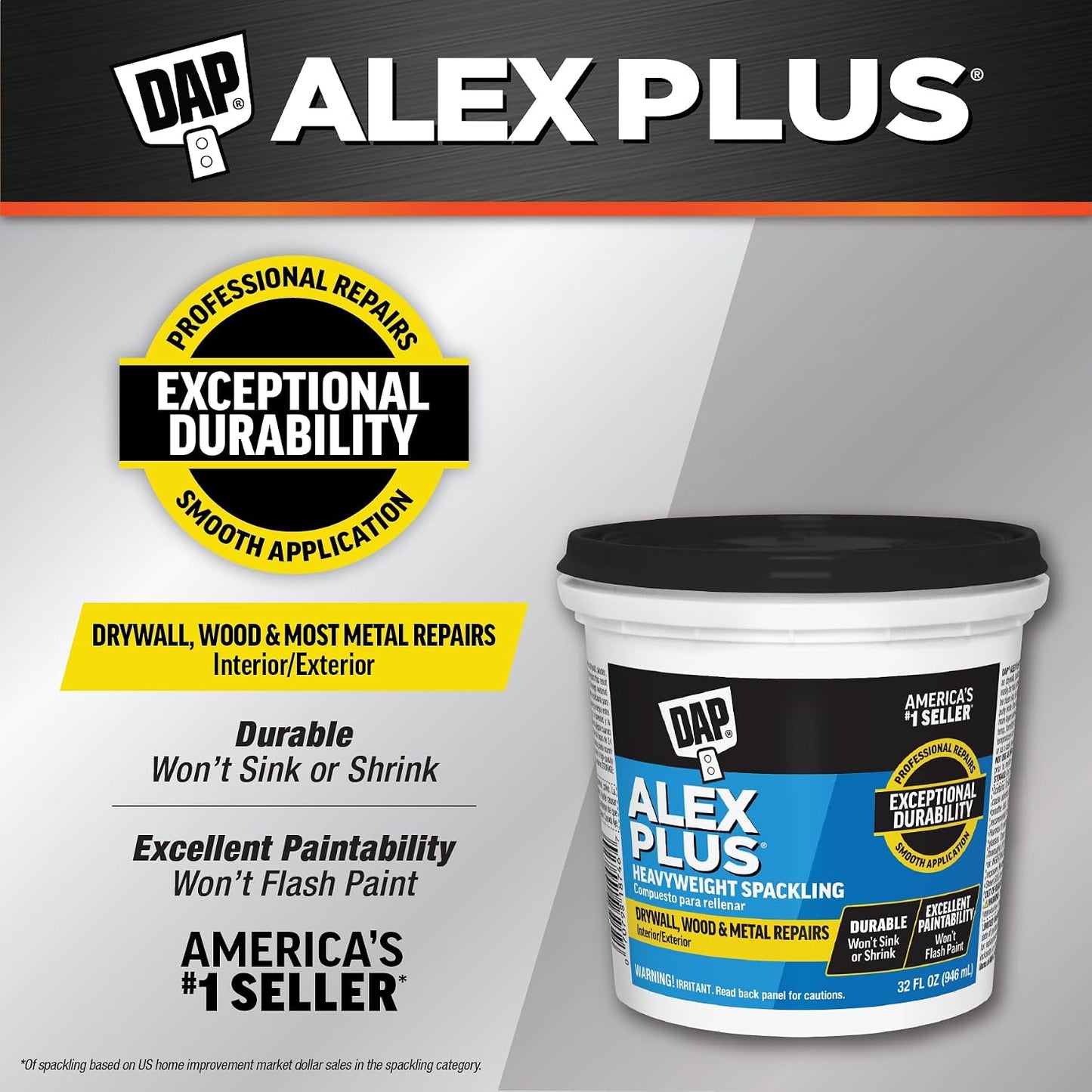 DAP Alex Plus Spackling, White, 32 Oz (7079818746)