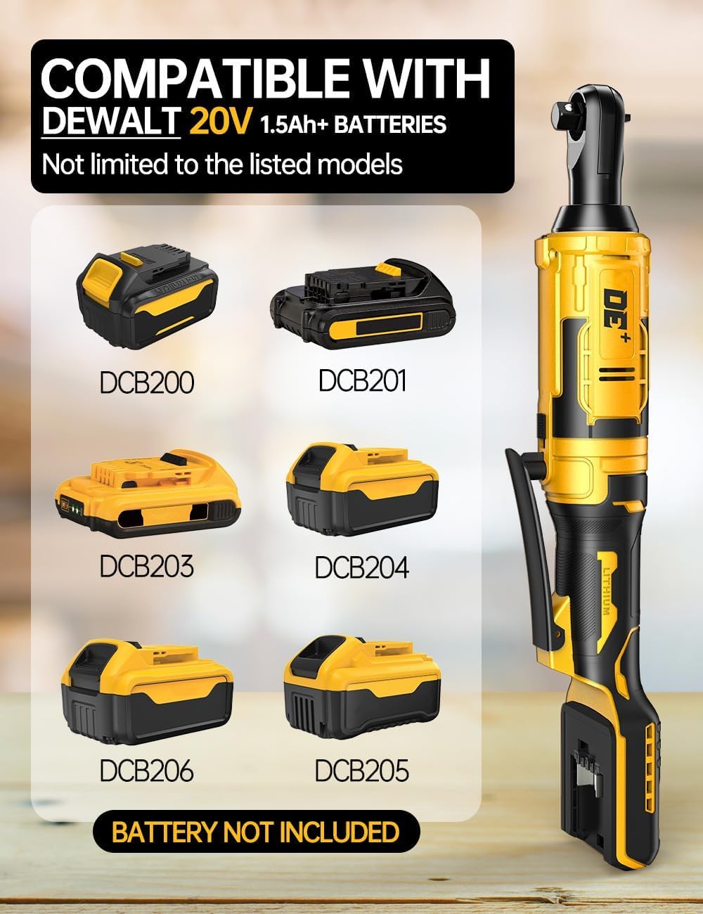 3/8 Inch Electric Ratchet Wrench Set for DEWALT 20V Battery, 88Ft-Lbs, 0-550RPM, Cordless Ratchet Wrench w/Variable Speed, Brushless Motor, Reinforced Head, R&F Switch, 7 Sockets,3/8" to 1/4" Adapter