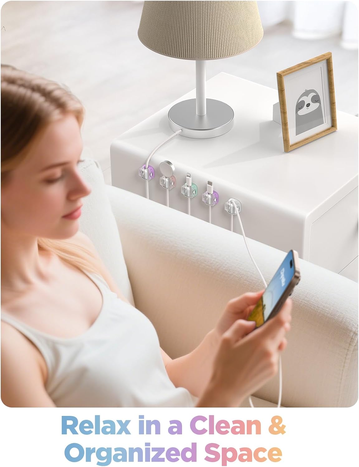 8 Pack Cable Clips, Cord Organizer [1s Lock] Cute Spring Cord Holder | Phone Charger Cord Holder for Nightstand, Girls College Dorm Room Essentials, Home Office Desk Accessories for Women