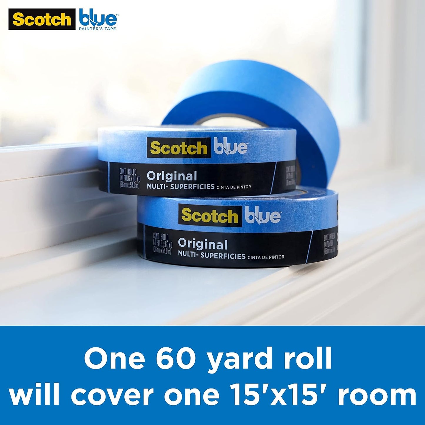 ScotchBlue Original Multi-Surface Painters-Tape, 2" Wide (1.88 in. x 60 Yds), Rolls Blue Paint-Tape Protects Surfaces & Removes Easily, Masking-Tape for Indoor & Outdoor Use (2090-48TP6) (Pack of 36)