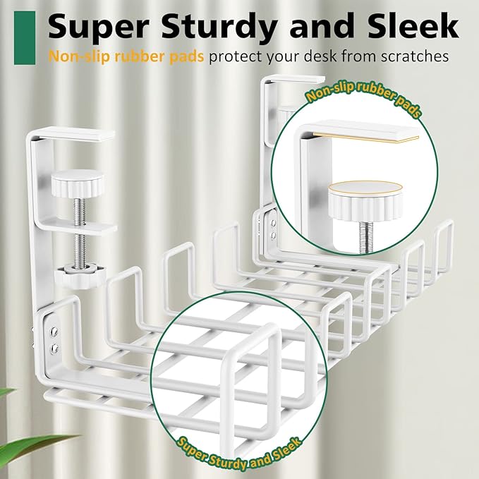 Under Desk Cable Management Tray, L 15.7''W 6.3'' No Drill Steel Desk Cable - Image 5