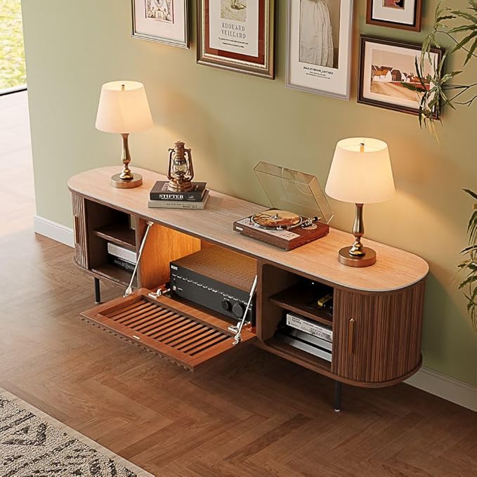 POVISON Fully-Assembled Mid Century Modern Black TV Stand - Image 4