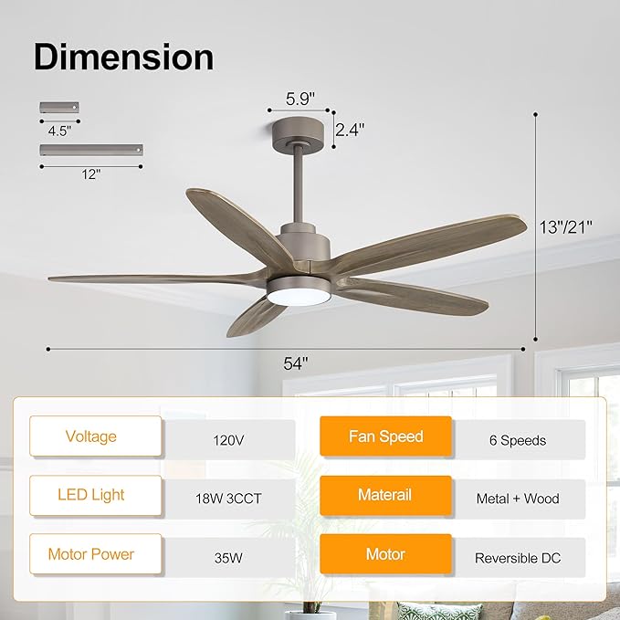 WINGBO 54" Ceiling Fan with Light - Image 4