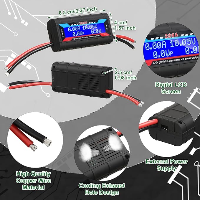 Yunsailing 2 Pcs 200A High Precision Watt Meter Power Analyzer Battery - Image 2