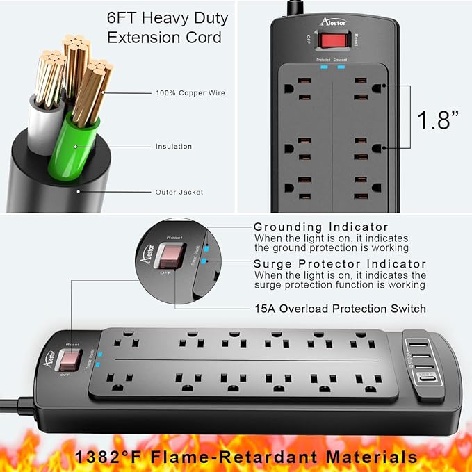 Power Strip, ALESTOR Surge Protector - Image 5
