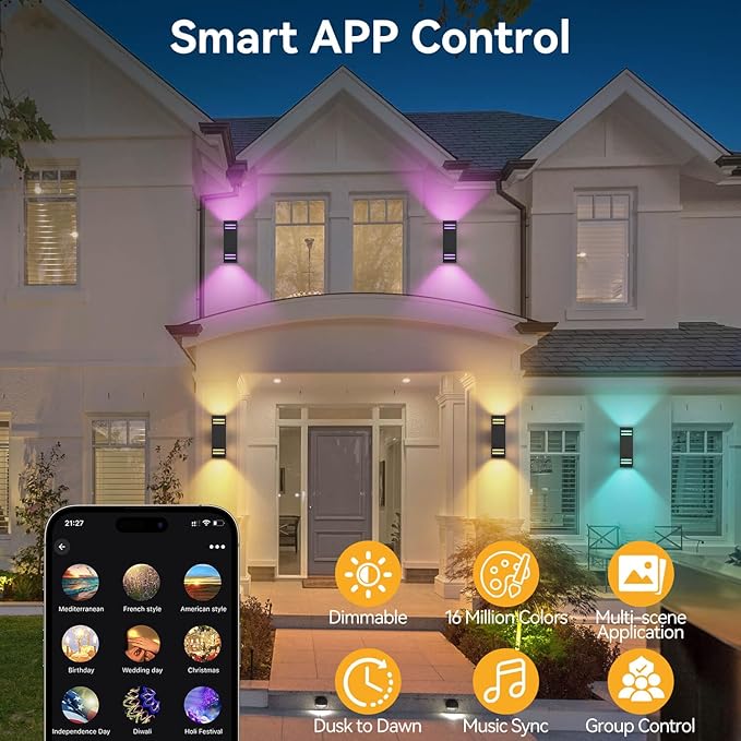 Zinola Outdoor Smart Wall Lights 2 Pack, Aluminum Exterior Lighting Fixtures - Image 2