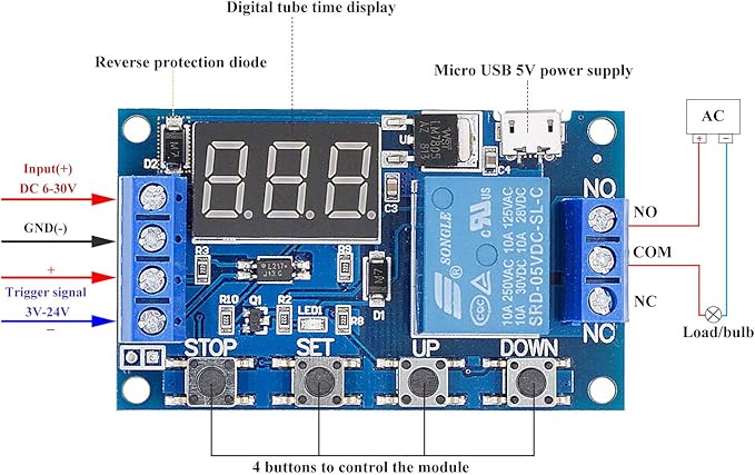 DC 6-30V Timer Relay Programmable Delay Relay Module Cycle Timer - Image 2