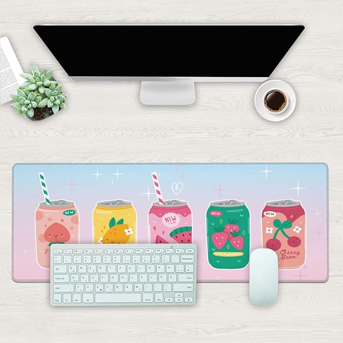 Desk Mat, Kawaii Fruit Flavors Sparkling Soda Drink Extended Gaming Mouse Pad - Image 2