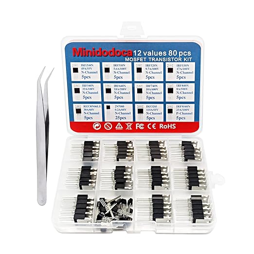 Minidodoca 12 Values 80 Pcs MOSFET Transistor Assortment Kit N&P Channel MOSFET - Image 6